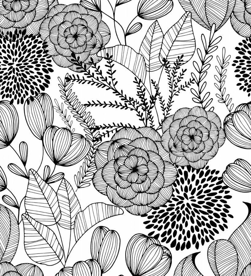 Papel pintado de flores dibujadas a trazos estilo art déco Morgan Flowers 680640