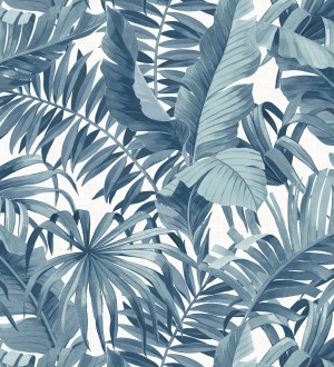 Papel pintado de hojas tropicales azules Palm Beach 680752