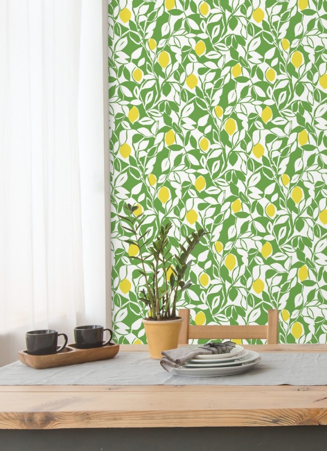Papel pintado hojas y limones estilo pop art Lemon Garden 680787