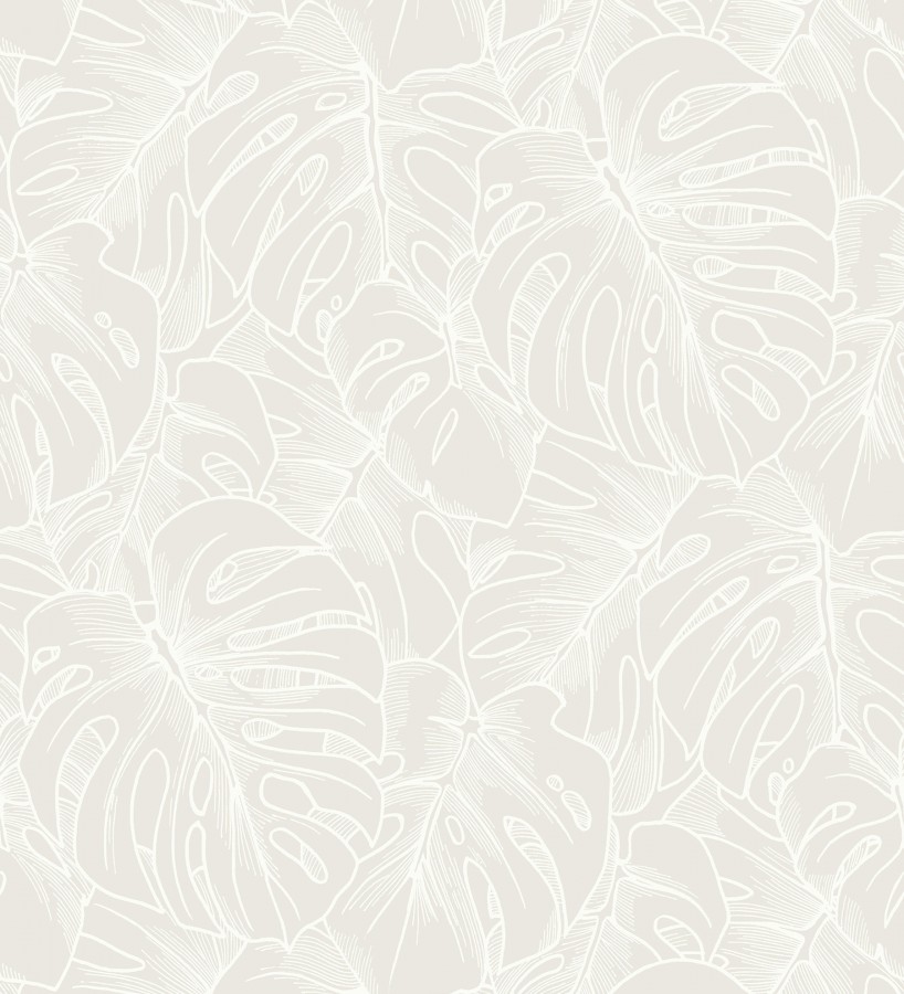 Papel pintado silueta hojas grandes de monstera en terciopelo blanco Palm River 680880