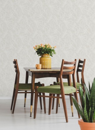 Papel pintado silueta hojas grandes de monstera en terciopelo blanco Palm River 680880