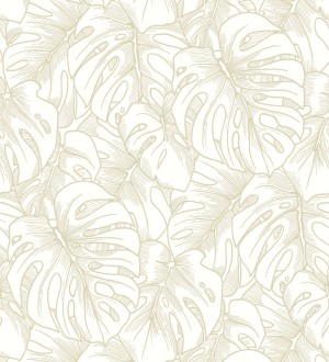 Papel pintado silueta hojas grandes de monstera con pintura de oro Palm River 680881