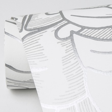 Papel pintado silueta hojas grandes de monstera con pintura de plata Palm River 680884
