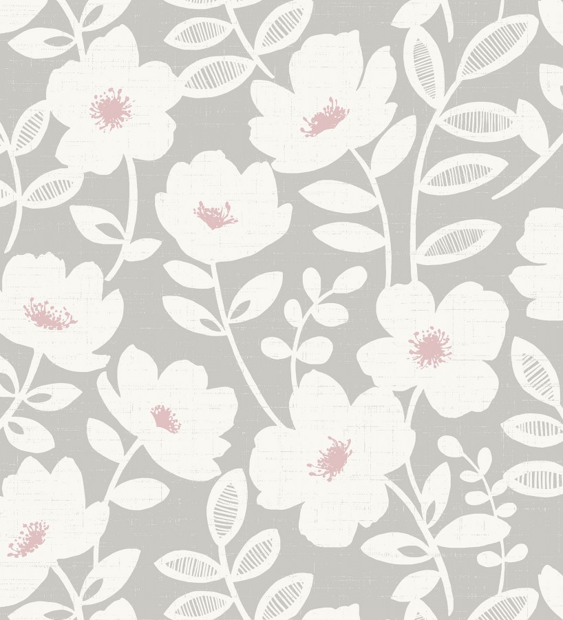 Papel pintado de flores blancas fondo gris - Capitol Garden 680942