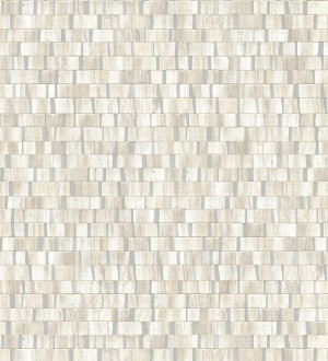 Papel pintado mosaico tonos beige efecto madera con vetas plata Nantes Stone 679341