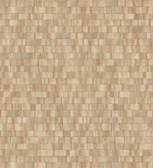 Papel pintado mosaico tonos marrones efecto madera con vetas cobre Nantes Stone 679342