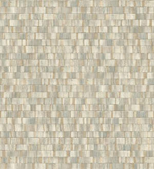 Papel pintado mosaico tonos verdes efecto madera con vetas doradas Nantes Stone 679374