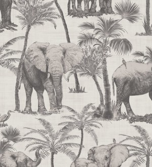 Papel pintado de elefantes y palmeras tonos grises Burundi Animals 126303