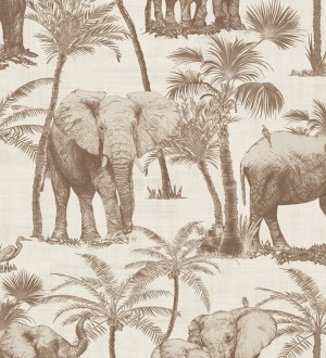 Papel pintado de elefantes y palmeras tonos sepia Burundi Animals 126304