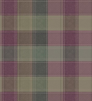 Papel pintado de cuadros escoceses efecto tela tartán tonos grises verdes y berenjena Roslin Tartan 126310