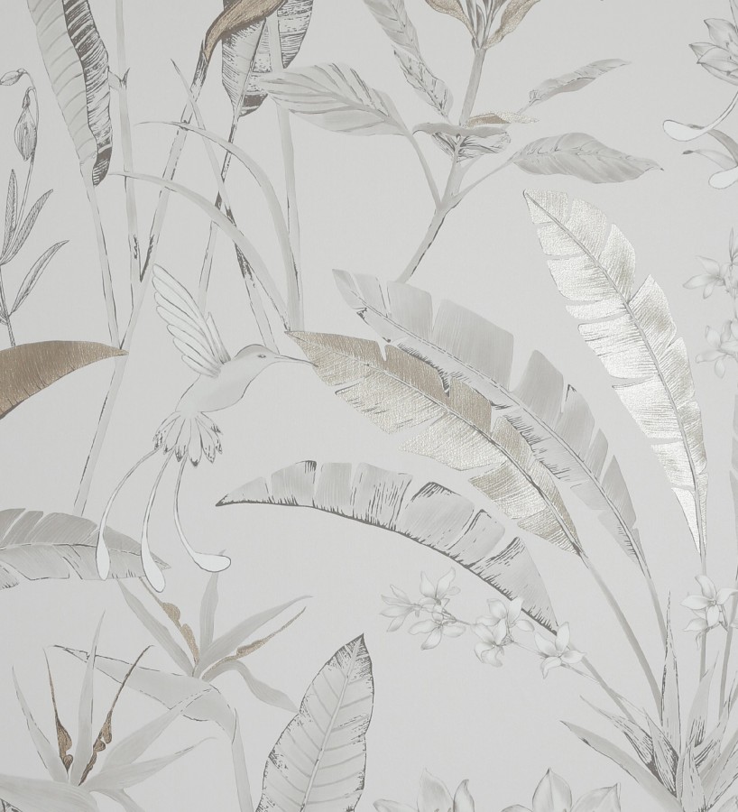 Papel pintado hojas y pájaros en tonos claros Aberdeen Forest 126318