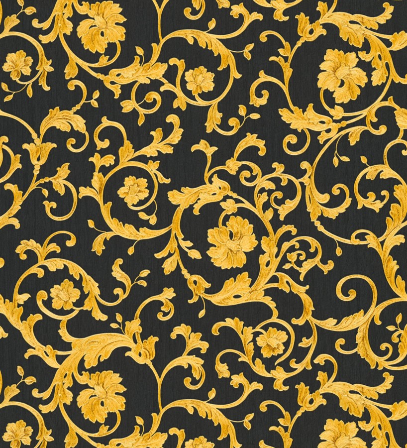 Papel pintado volutas doradas fondo negro de Versace Caprice Royal 126323