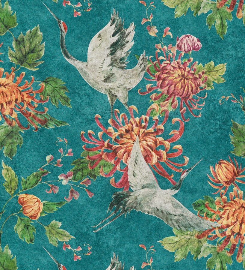 Papel pintado pájaros y flores estilo japonés Zen Garden 126378