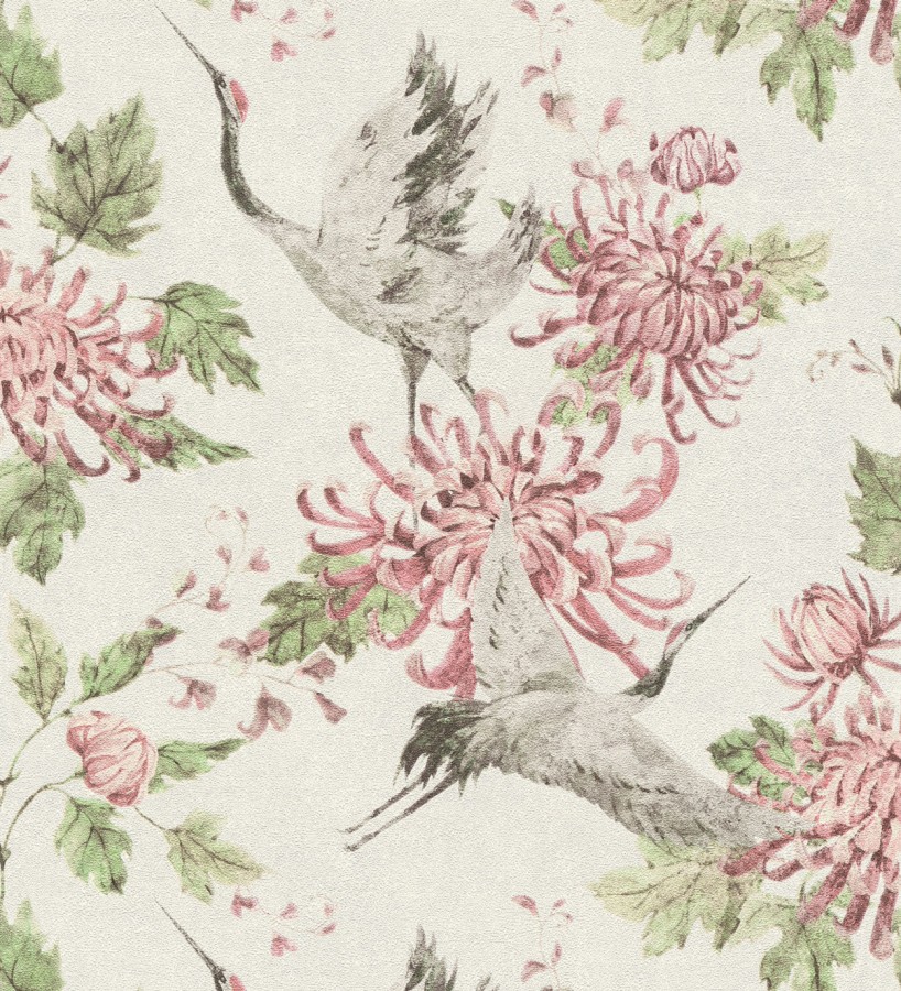 Papel pintado pájaros y flores estilo japonés Zen Garden 126379