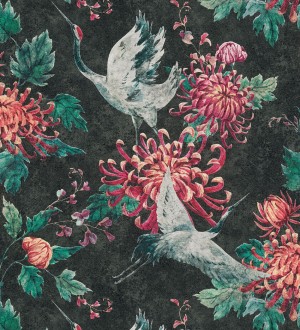 Papel pintado pájaros y flores estilo japonés Zen Garden 126380