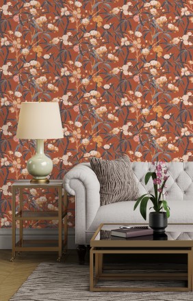 Papel pintado de hojas con flores y frutos Kendra Bloom 126390