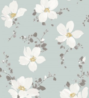 Papel pintado flores blancas grandes fondo celeste aguamarina Ivory Flowers 126461