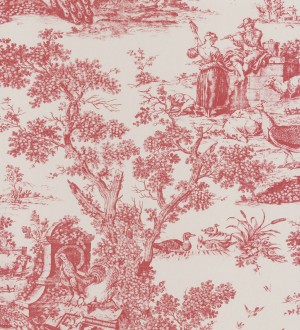 Papel pintado toile de jouy estilo romántico tonos rojos Clermont 126490