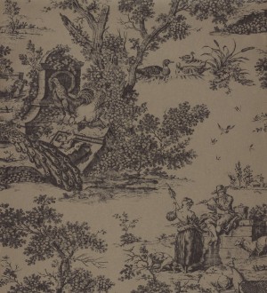 Papel pintado toile de jouy estilo romántico tonos marrones Clermont 126491