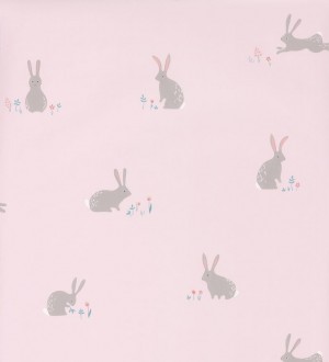 Papel pintado infantil de conejos fondo rosa Cute Rabbits 126514