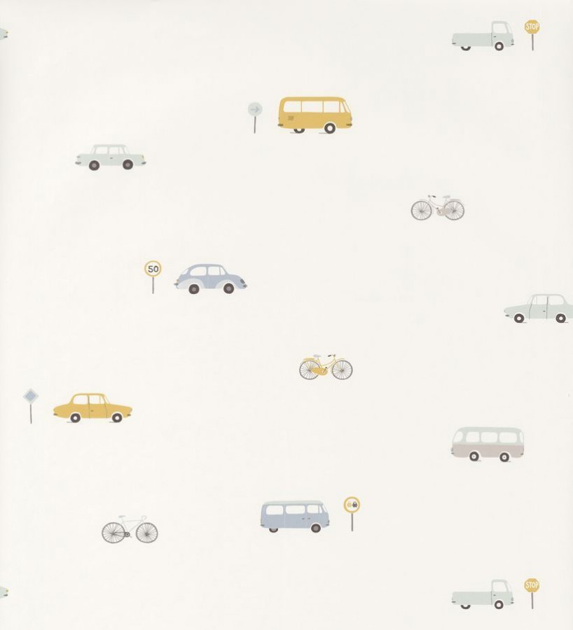Papel pintado infantil de coches, autobuses y bicicletas Little Cars 126520
