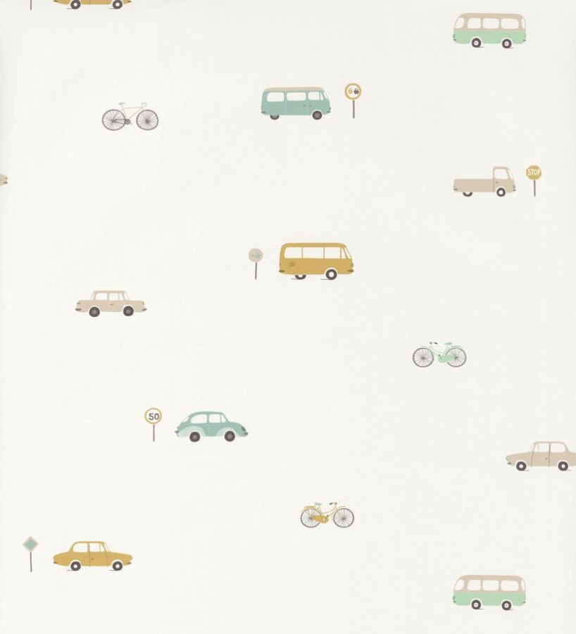 Papel pintado infantil de coches, autobuses y bicicletas Little Cars 126521
