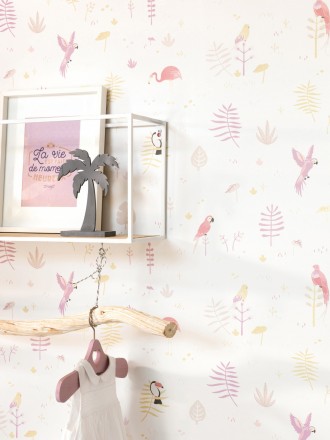 Papel pintado infantil animales y plantas tropicales Tropical Birdie 126539