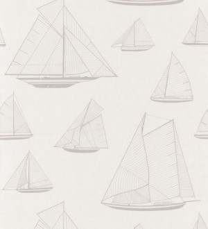 Papel pintado dibujo de barcos de vela color beige Sailor Port 126567