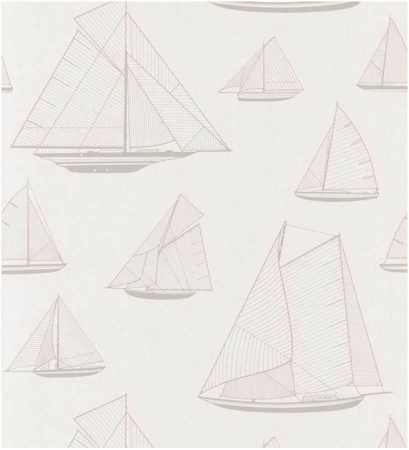 Papel pintado dibujo de barcos de vela color beige Sailor Port 126567