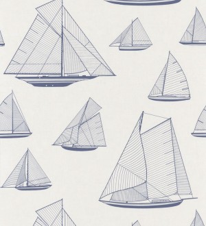 Papel pintado dibujo de barcos de vela color azul Sailor Port 126568