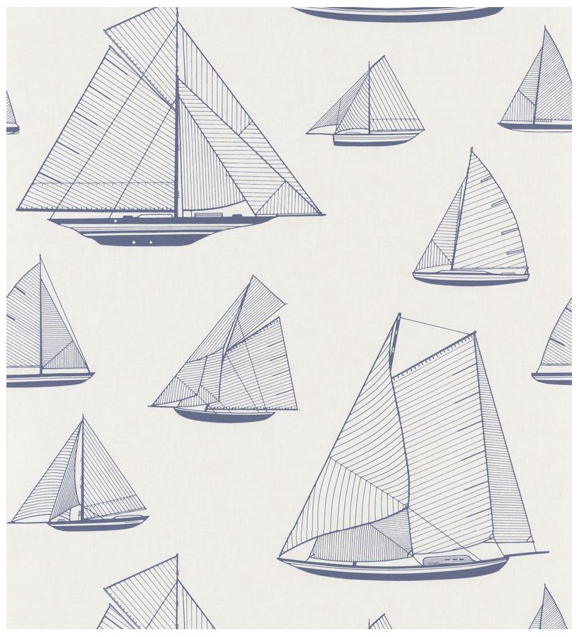 Papel pintado dibujo de barcos de vela color azul Sailor Port 126568