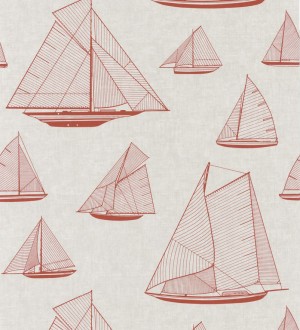 Papel pintado dibujo de barcos de vela color terracota Sailor Port 126569