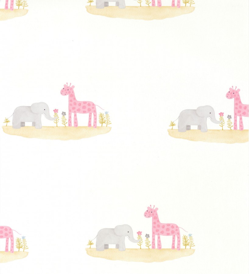 Papel pintado infantil elefantes y jirafas Little Loves 126613