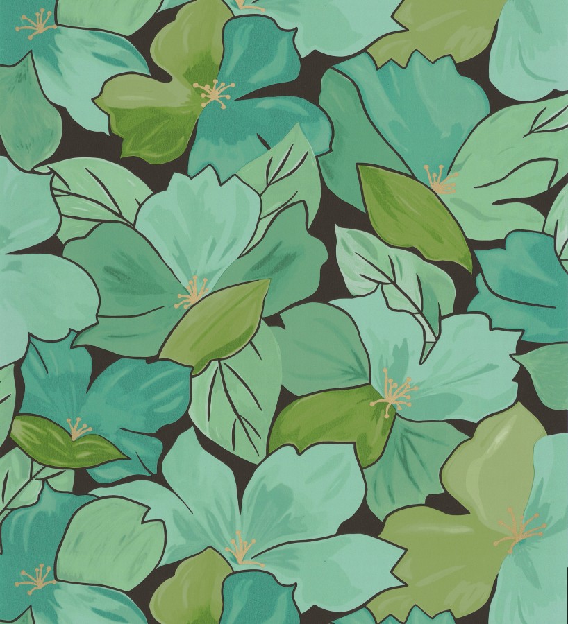 Papel pintado flores de pétalos grandes tonos verdes Eva Bloom 126669