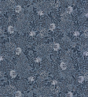 Papel pintado de mapaches y hojas azul Raccoon Forest 126777