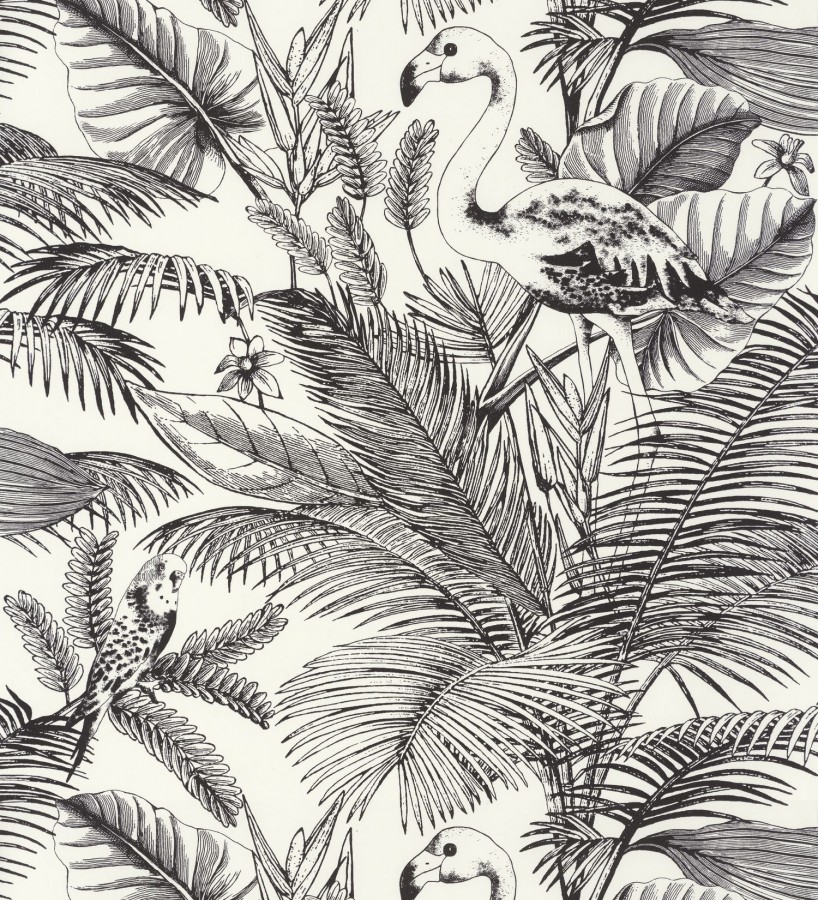 Papel pintado tropical palmeras y flamencos Palmer Botanic 126857