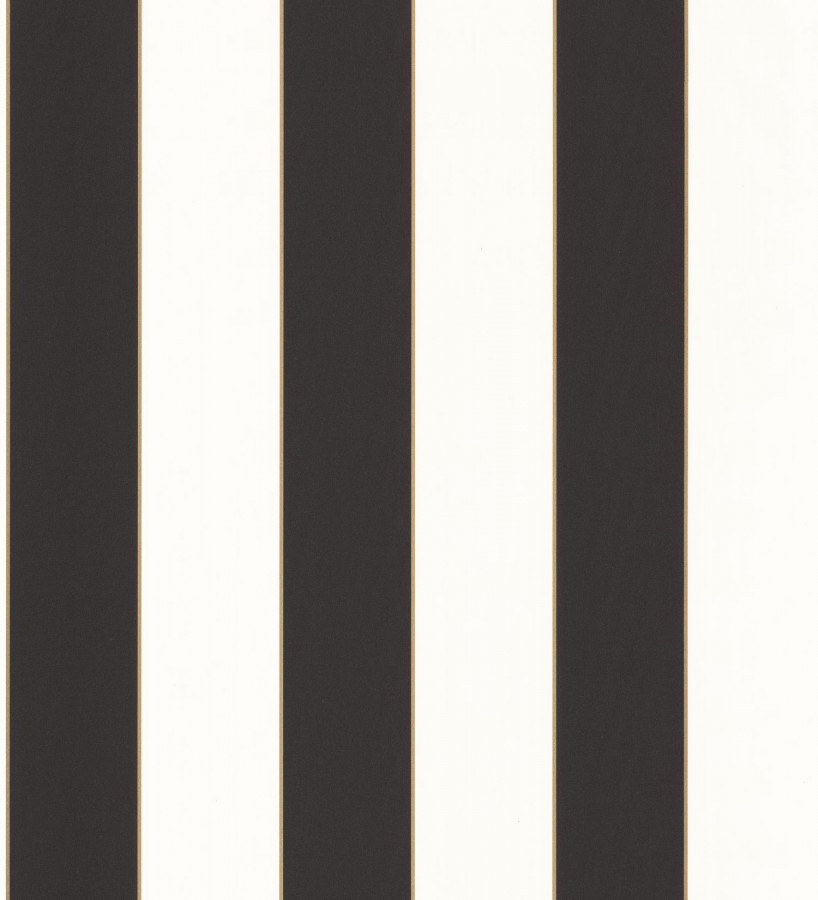 Papel pintado rayas negras bordeadas en oro fondo blanco roto Rover Stripes 126861