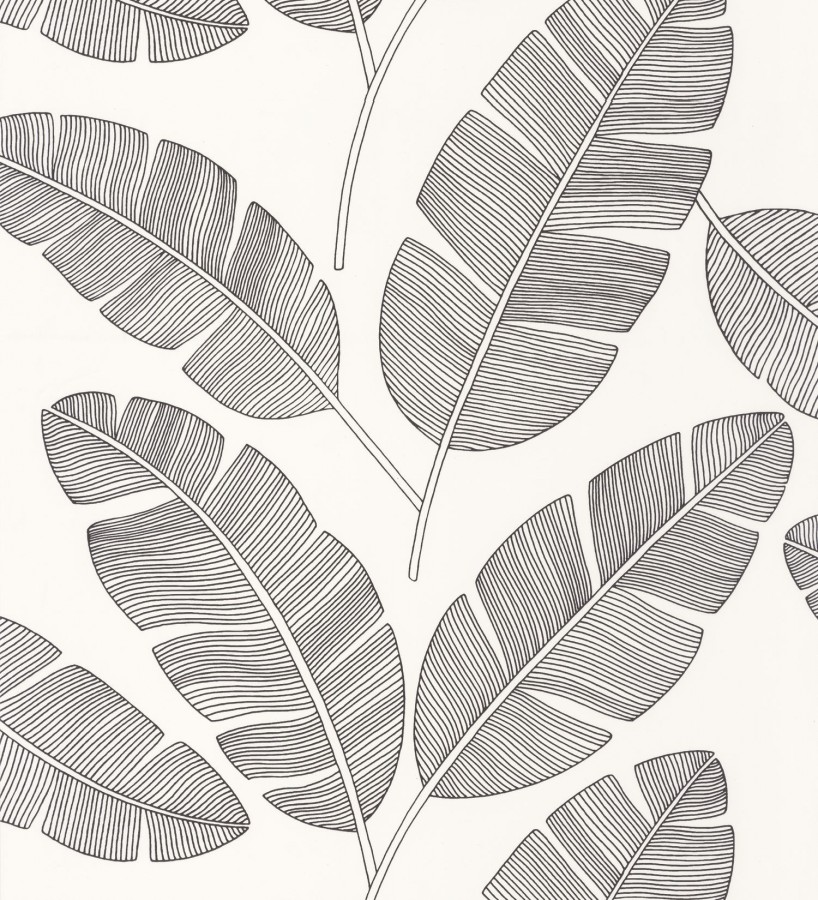 Papel pintado hojas grandes en negro y blanco Mawi Leaves 126863