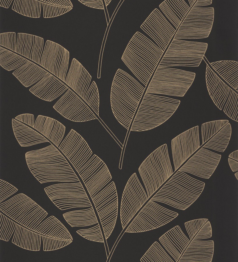 Papel pintado hojas grandes oro y negro Mawi Leaves 126864