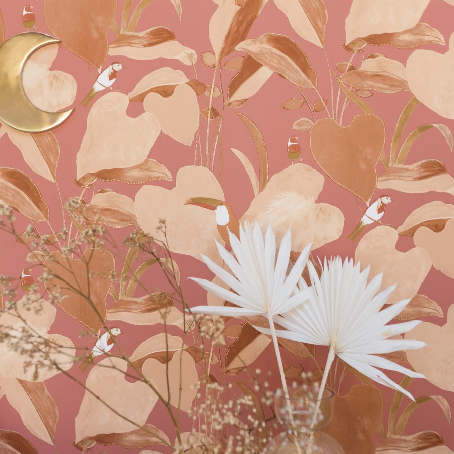 Papel pintado tucán y colibrís sobre hojas Papúa 127016