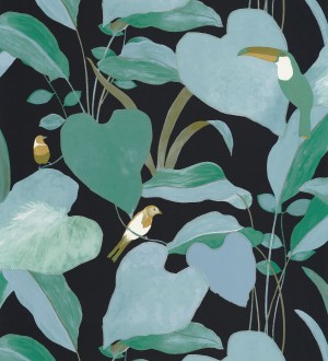 Papel pintado tucán y colibrís sobre hojas Papúa 127020