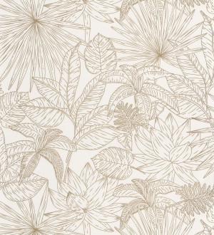 Papel pintado hojas dibujadas beige Sri Lanka 127021