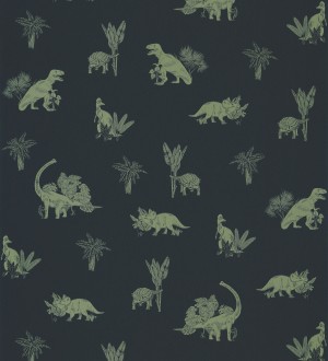 Papel pintado dinosaurios negro y verde Dinosaurs Jungle 127047