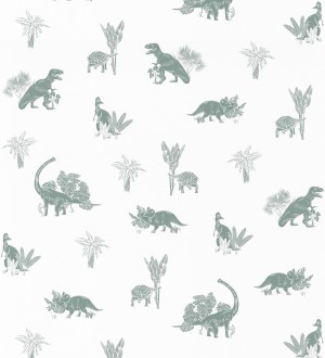 Papel pintado dinosaurios azul y blanco Dinosaurs Jungle 127048