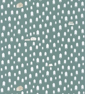 Papel pintado camping con caravanas, tiendas y árboles Scandi Camping 127060