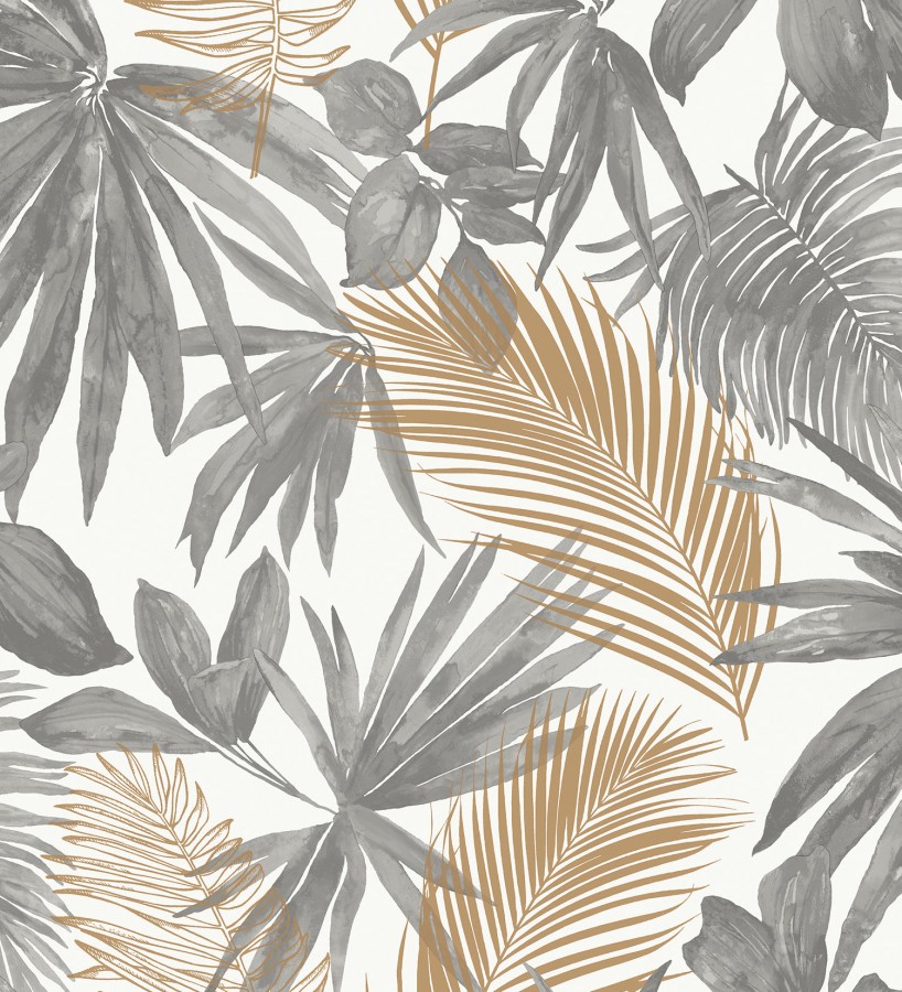 Papel pintado hojas tropicales gris y marrón Kalua 127228
