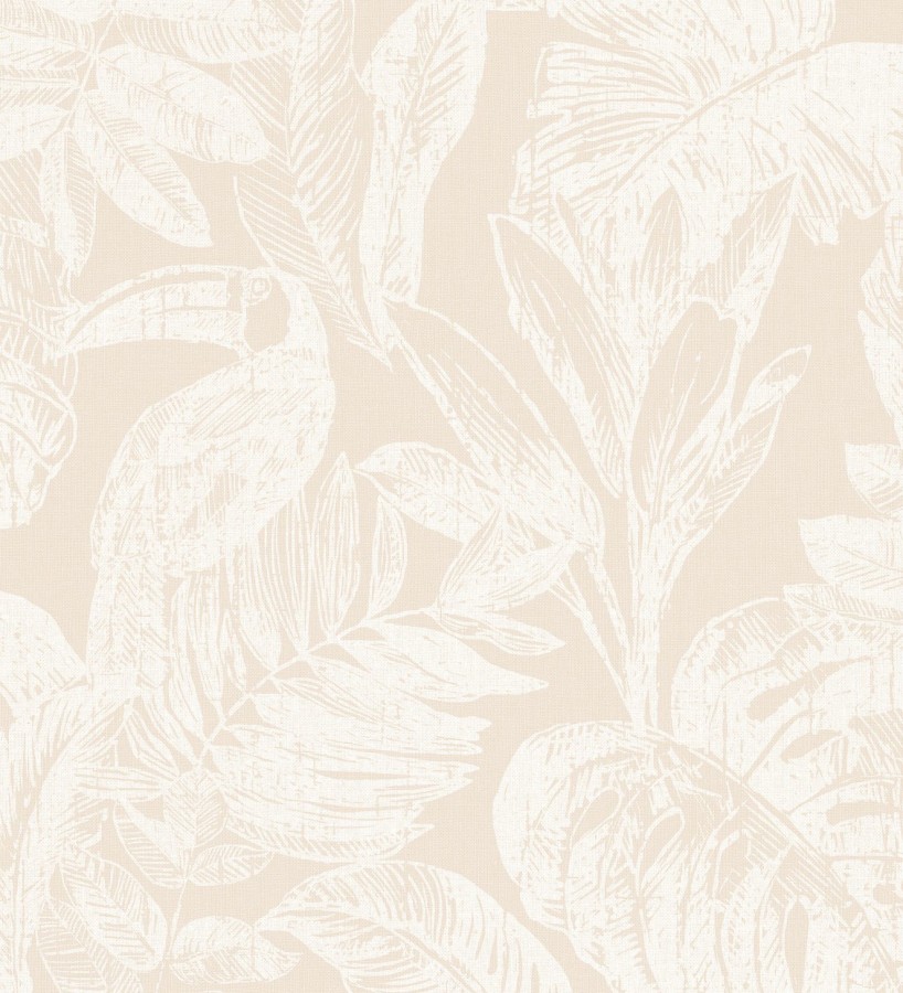 Papel pintado tucán y hojas tropicales beige Toucan Jungle 127334