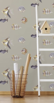 Papel pintado peces tropicales fondo nácar Tropic Ocean 127431