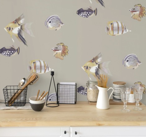 Papel pintado peces tropicales fondo nácar Tropic Ocean 127431