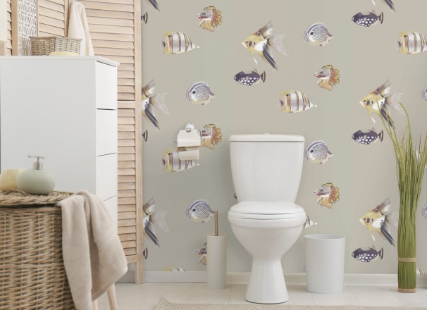Papel pintado peces tropicales fondo nácar Tropic Ocean 127431